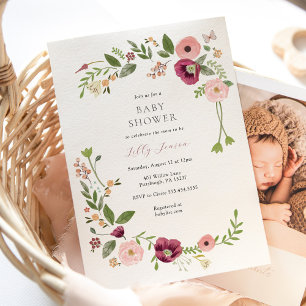 Invitación Vintage Boho Pink Floral Baby Shower