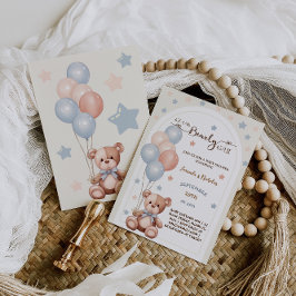 Invitación Vintage Boho Teddy Bear Blue Pink Ballodge Shower