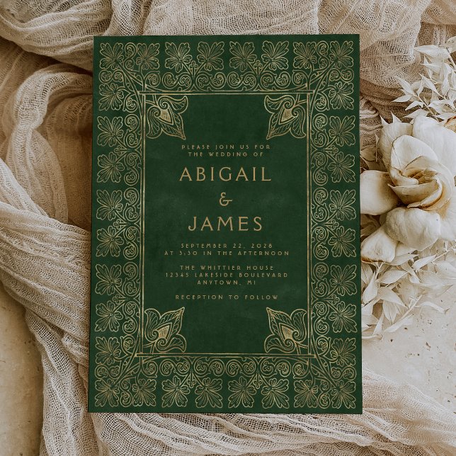 Invitación Vintage Book Green Gold Boda (A unique choice for a vintage green and gold themed wedding.)