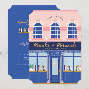 Invitación Vintage Book Store Books & Brunch Baby Shower