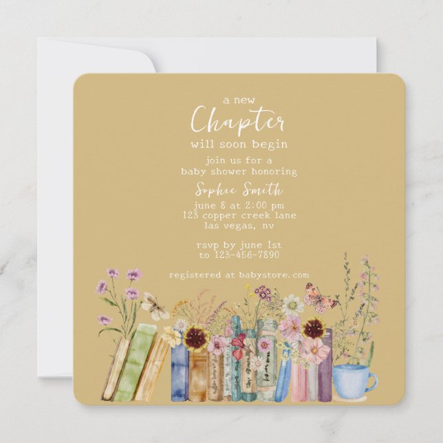 Invitación Vintage Books A New Chapter Baby Shower (Anverso)