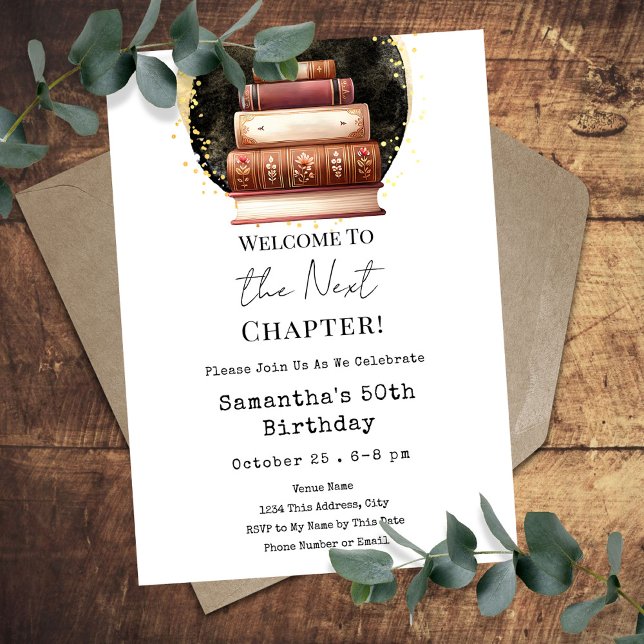 Invitación Vintage Books Next Chapter 50th Adult Birthday (Subido por el creador)