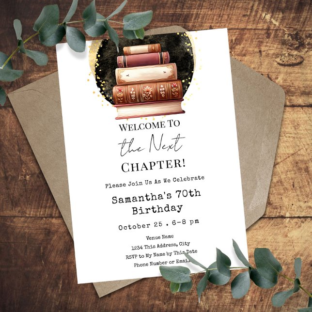 Invitación Vintage Books Next Chapter 70th Adult Birthday (Subido por el creador)