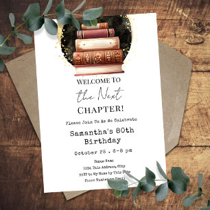 Invitación Vintage Books Next Chapter 80th Adult Birthday