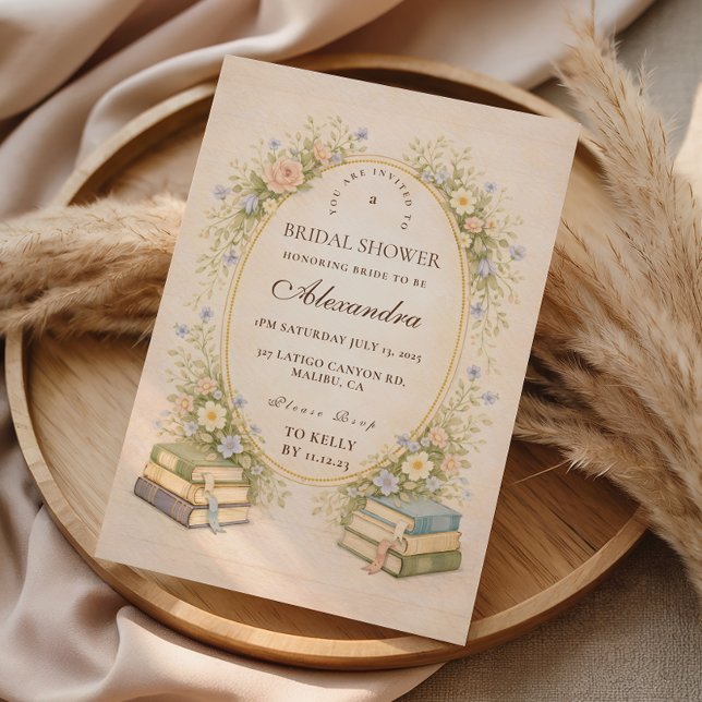 Invitación Vintage Bookstack Garden Bridal Shower (Subido por el creador)