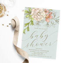 Vintage Botanical Peach & Blue Floral Baby Shower