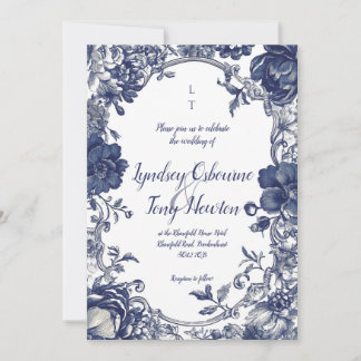 Invitación Vintage Botanical Wedding Invitation in Blue