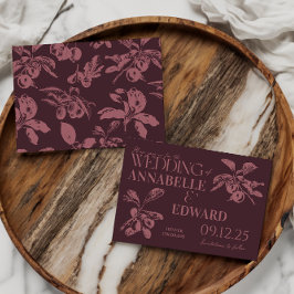 Invitación Vintage Botanical Wedding Plum Burgundy