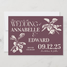 Invitación Vintage Botanical Wedding Plum Burgundy