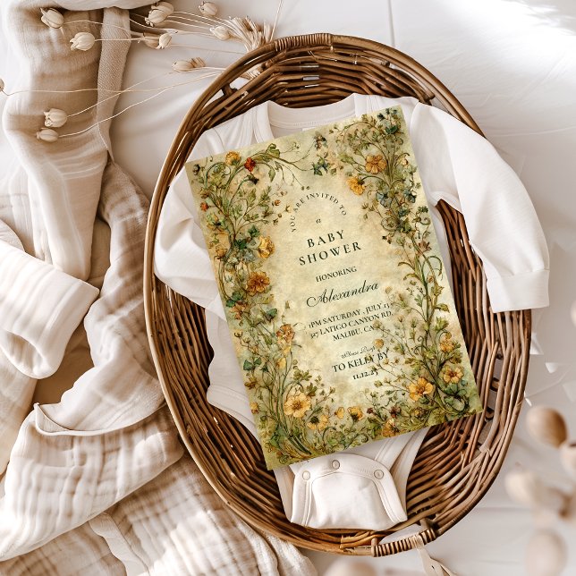 Invitación Vintage Botanical Wildflower Baby Shower (Subido por el creador)
