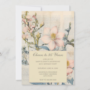 Invitación Vintage Botánico Flor Silvestre Cumpleaños 95