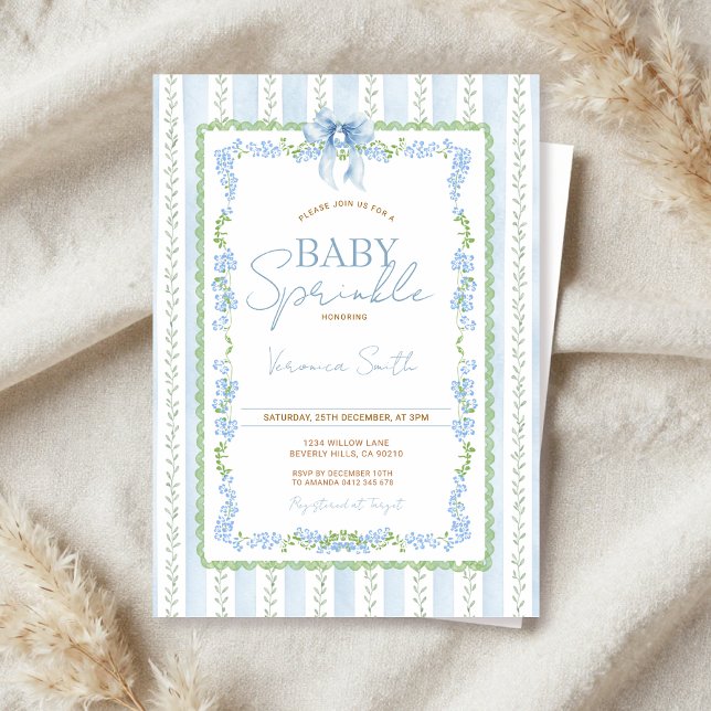 Invitación Vintage Bow Azul para Baby Sprinkle (Subido por el creador)