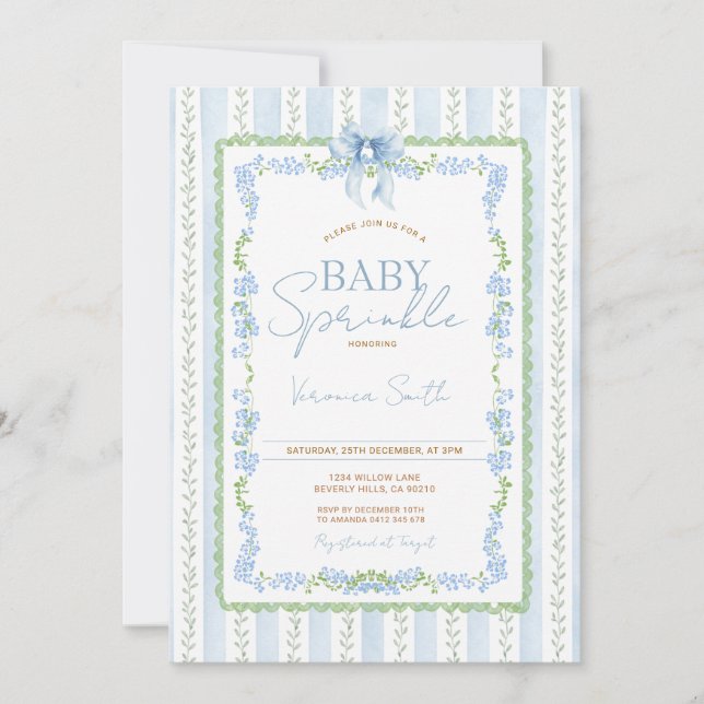 Invitación Vintage Bow Blue Baby Sprinkle Invitation (Anverso)