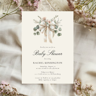 Invitación Vintage Bow Eucalyptus Floral Baby Shower