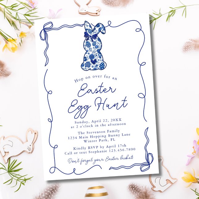 Invitación Vintage Bows Chinoiserie Bunny Easter Egt Hunt (Subido por el creador)