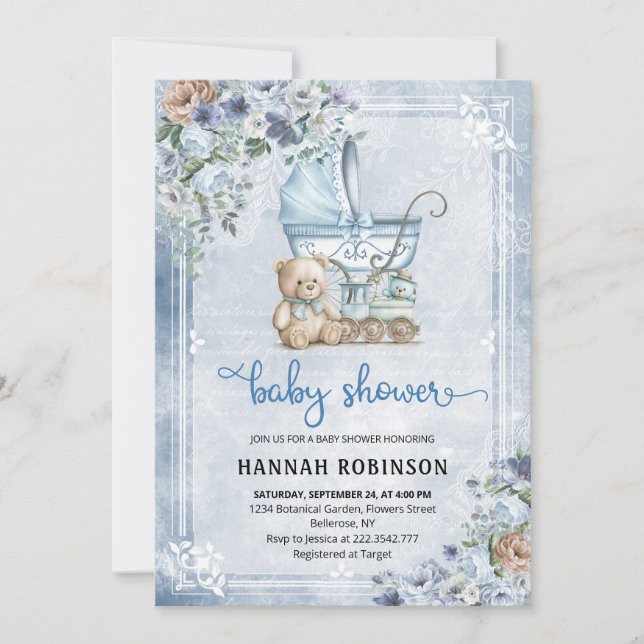 Invitación Vintage Boy Baby Shower (Anverso)
