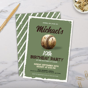 Invitación Vintage Boys Green Sports Béisbol