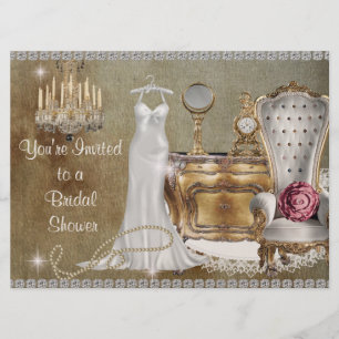 Invitación VINTAGE BRIDAL SHOWER INVITATION FAUX Wallpaper