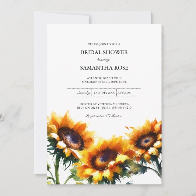 Invitación Vintage Bridal Shower Sunflower (Anverso)