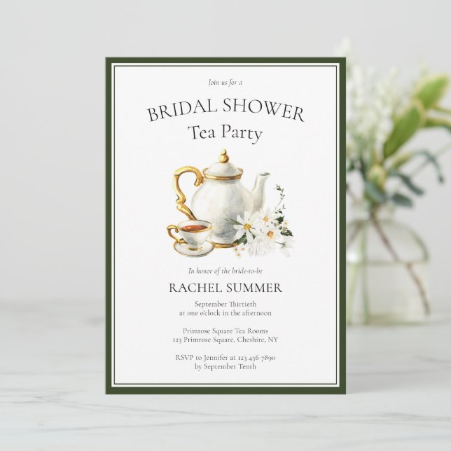 Invitación Vintage Bridal Shower Tea Fiesta (Anverso de pie)
