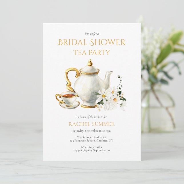Invitación Vintage Bridal Shower Tea Fiesta (Anverso de pie)