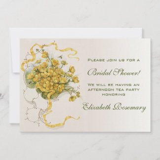 Invitación Vintage Bridal Shower Vintage Flor Amarilla Floral