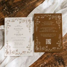 Invitación Vintage Brown & Cream French Floral Wedding