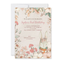 Vintage Bunny Floral Primer cumpleaños Chica Invit
