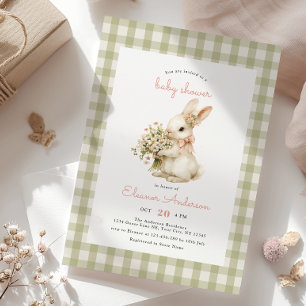 Invitación Vintage Bunny Gingham Baby Shower