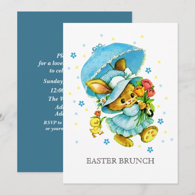 Invitación Vintage Bunny Personalizado Easter Brunch (Anverso / Reverso)