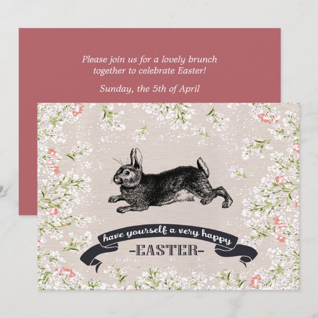 Invitación Vintage Bunny Personalizado Easter Brunch (Anverso / Reverso)