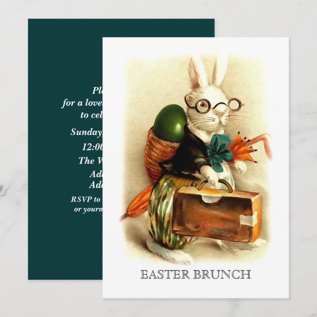 Invitación Vintage Bunny Personalizado Easter Brunch (Anverso / Reverso)