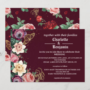 Invitación Vintage Burgundy Floral Victorian Style Boda