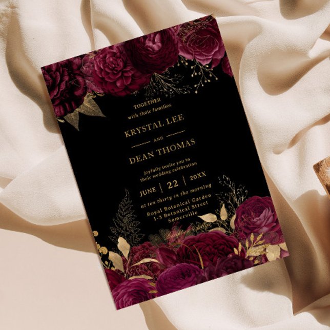 Invitación Vintage Burgundy Gold Rosas Boda (Subido por el creador)