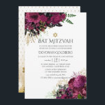 Invitación Vintage Burgundy-Marsala y Gold Floral Bat Mitzvah<br><div class="desc">Marsala vintage (borgoña) y ramas doradas de moda rastrosa invitan a mitzvah con toques de ciruela y negro.</div>