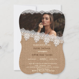 Invitación Vintage Burlap Lace Photo Briower