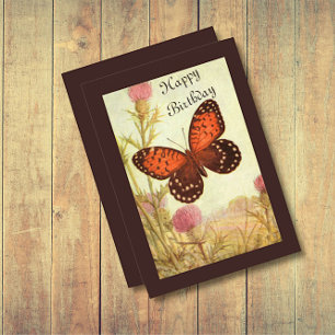 Invitación Vintage Butterfly y Thistday Card