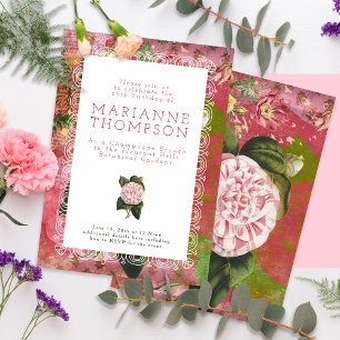 Invitación Vintage Camellia Floral 65 cumpleaños Brunch