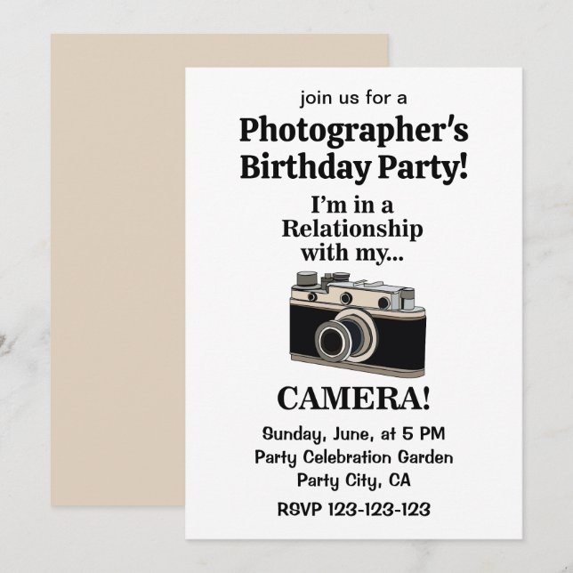 Invitación Vintage Camera Funny Photographer Birthday Party (Anverso / Reverso)