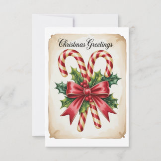 Invitación Vintage Candy Cane Christmas Greetings Card