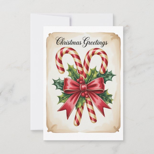 Invitación Vintage Candy Cane Christmas Greetings Card  (Anverso)