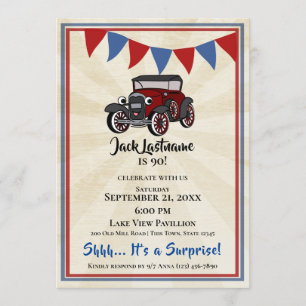 Invitación Vintage Car and Bungalows Surprise Cumpleaños
