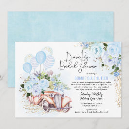 Invitación Vintage Car Blue Floral Drive By Bridal Shower