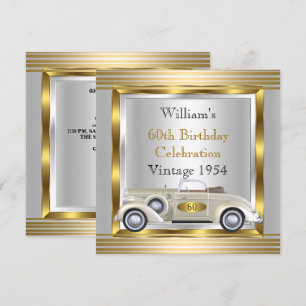 Invitación Vintage Car Mens 60th Birthday Party Gold & Silver
