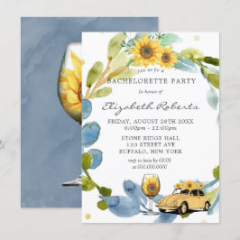 Invitación Vintage Car Sunflowers Bachelorette Party
