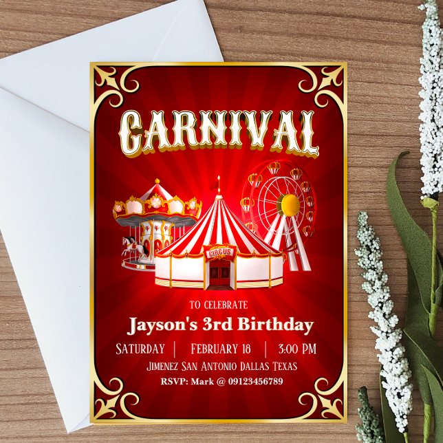 Invitación Vintage Carnival Birday (Carnival Birthday Invitation)