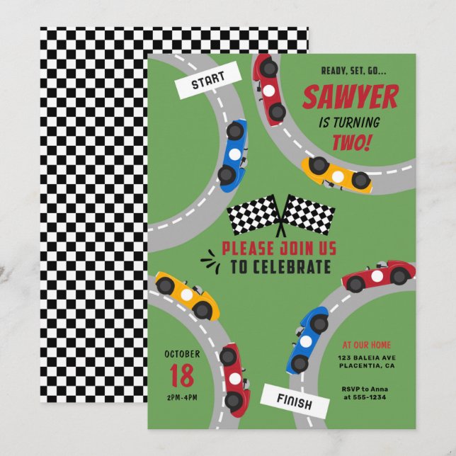 Invitación Vintage Carreras Car Birday Party (Anverso / Reverso)