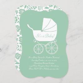 Invitación Vintage Carriage Baby Shower Green Gender Neutral