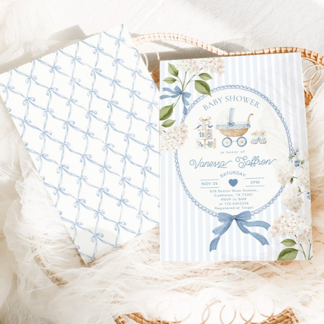Invitación Vintage Carriage French nursery Blue Baby shower (Subido por el creador)