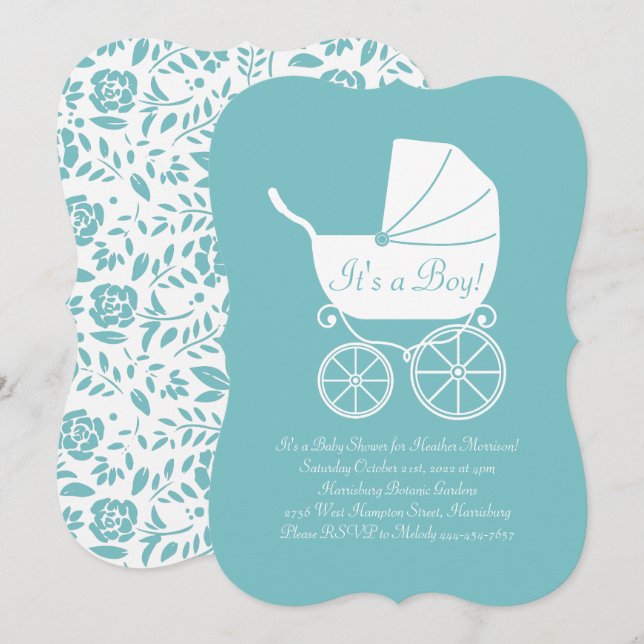 Invitación Vintage Carrie Baby Shower Cute Blue Boy (Anverso / Reverso)